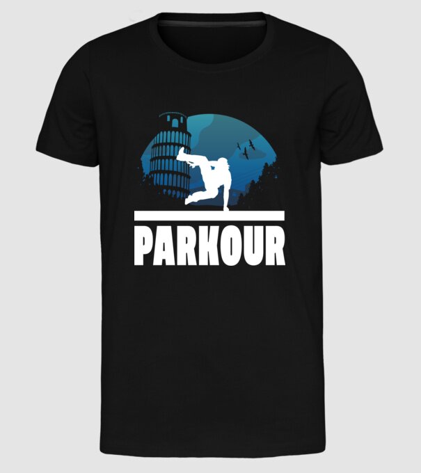 Parkour minta fekete pólón