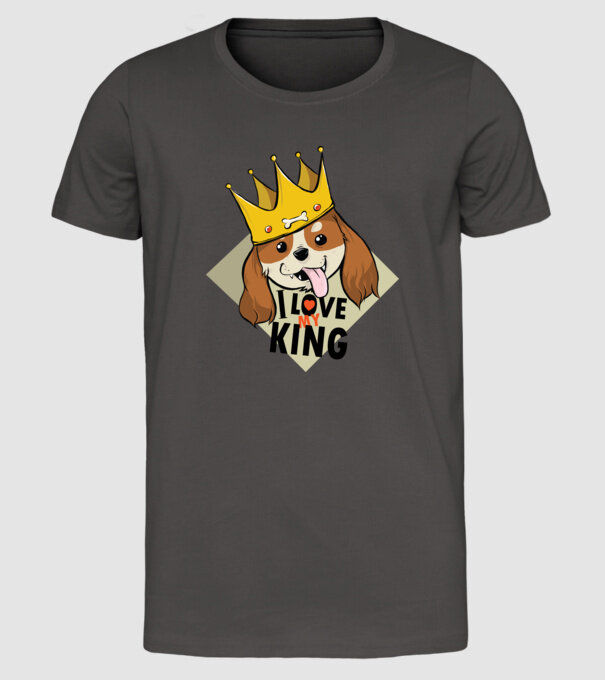 I love my king - Cavalier King Charles Spániel kutyás póló minta sötétszürke pólón