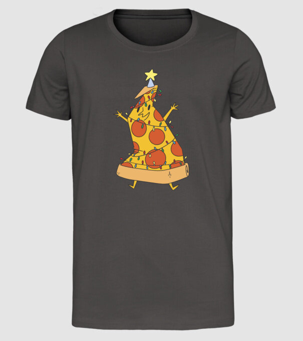 Pizza Karácsonyfa minta sötétszürke pólón