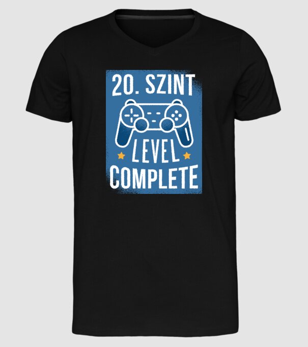 20. szint level completed minta fekete pólón
