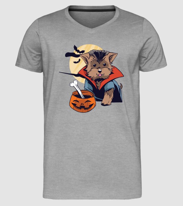 Vámpír Yorkie Halloween minta szürke pólón