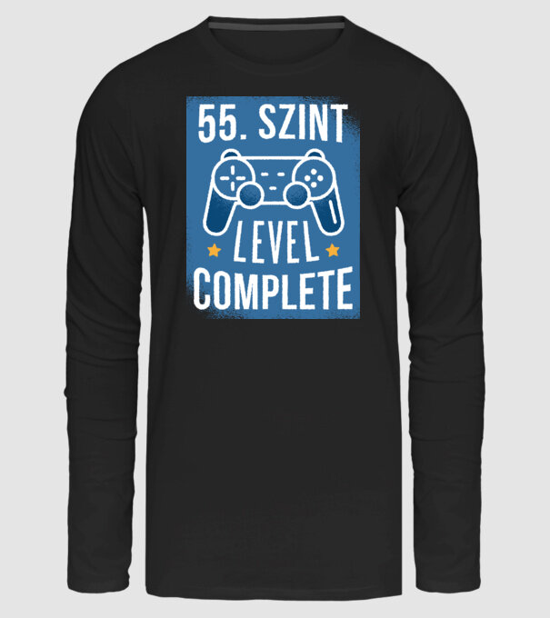 55. szint level completed minta fekete pólón