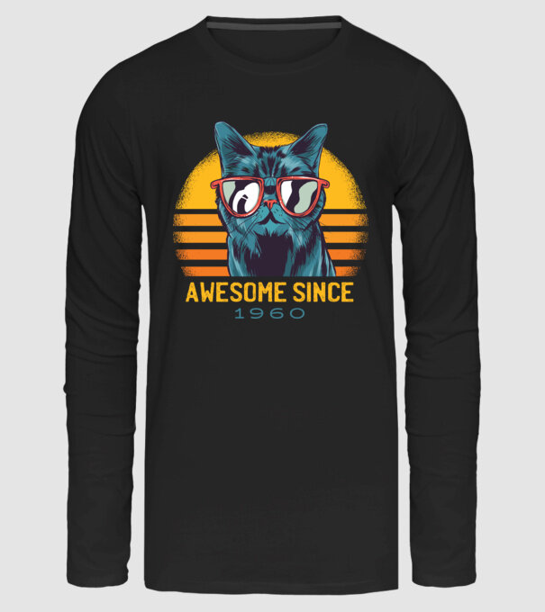 Awesome since 1960 Cat Cicás póló minta fekete pólón