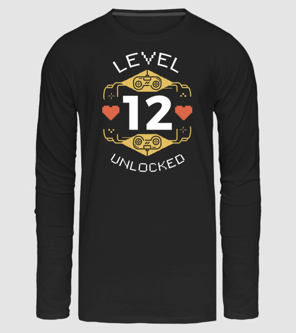 Level 12 Unlocked Gamer póló minta fekete pólón