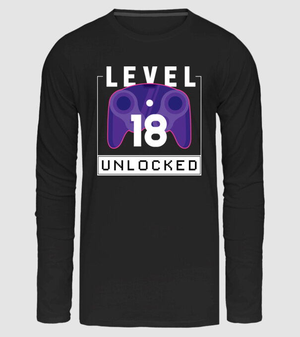 Level 18 Unlocked Gamer Születésnap minta fekete pólón