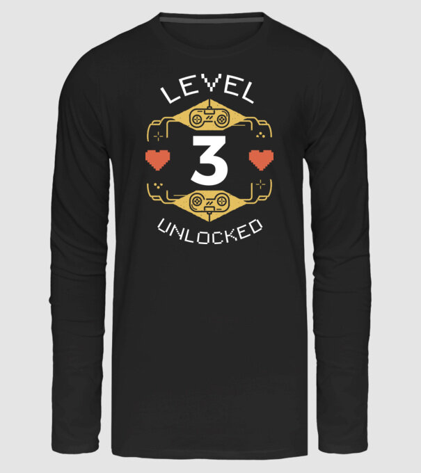 Level 3 Unlocked Gamer póló minta fekete pólón