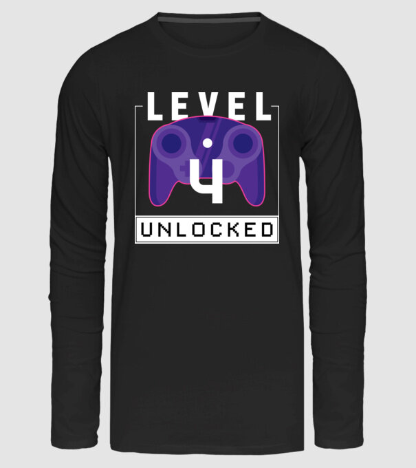 Level 4 Unlocked Gamer Születésnap minta fekete pólón