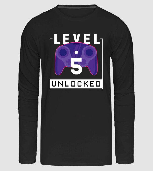 Level 5 Unlocked Gamer Születésnap minta fekete pólón