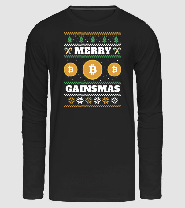 Merry Gainmas Bitcoin Csúnya Pulcsis póló minta fekete pólón