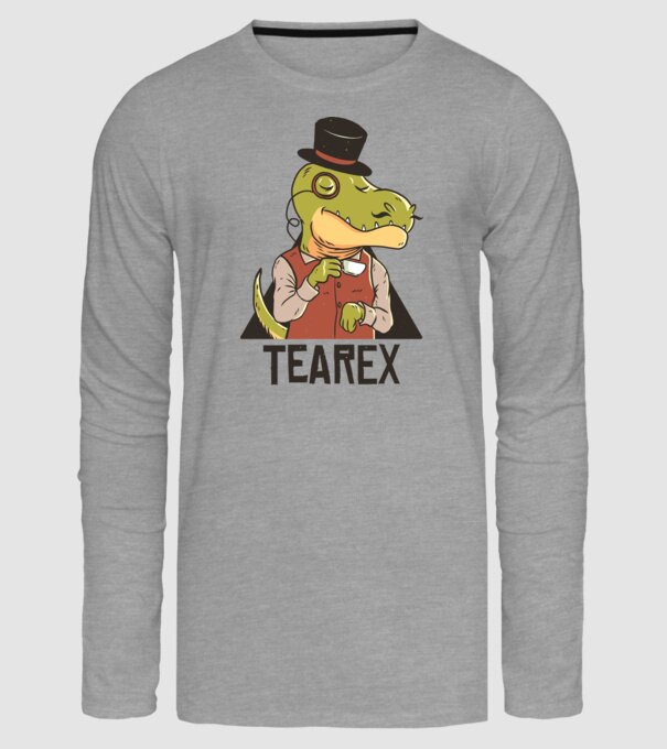 Tea Rex Dinoszaurusz teával minta szürke pólón