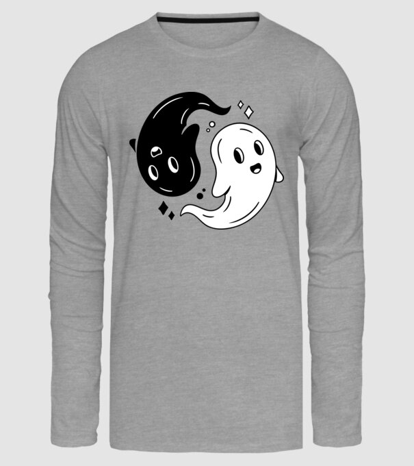 Ying Yang Szellemek Halloween minta szürke pólón