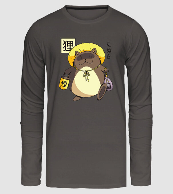 Tanuki Yokai minta sötétszürke pólón