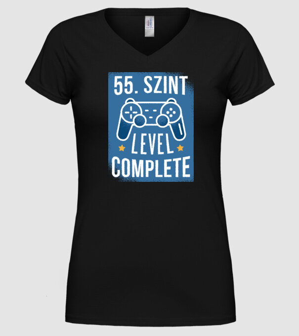 55. szint level completed minta fekete pólón