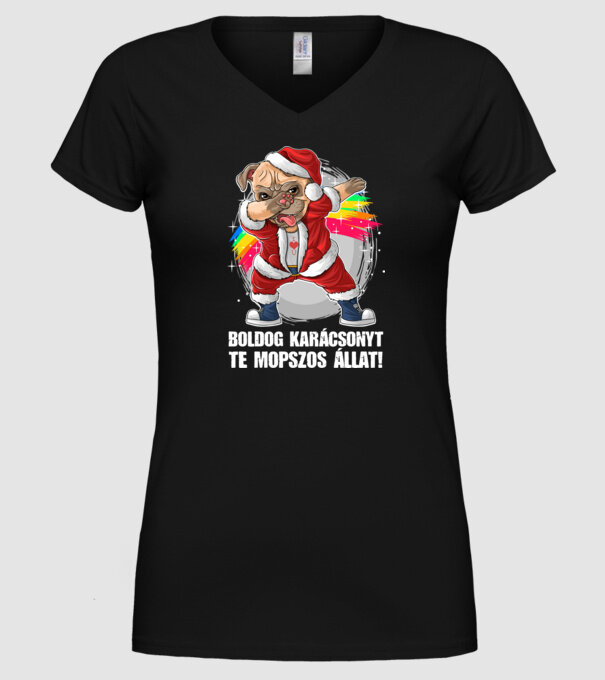 Boldog Karácsonyt Te Mopszos Állat minta fekete pólón