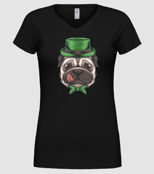 St Patrick Mopsz minta fekete pólón