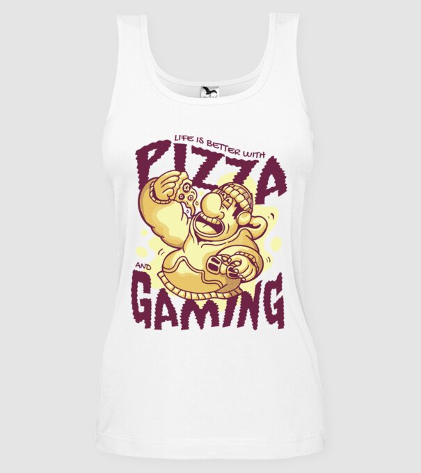 Pizza és játék minta fehér pólón