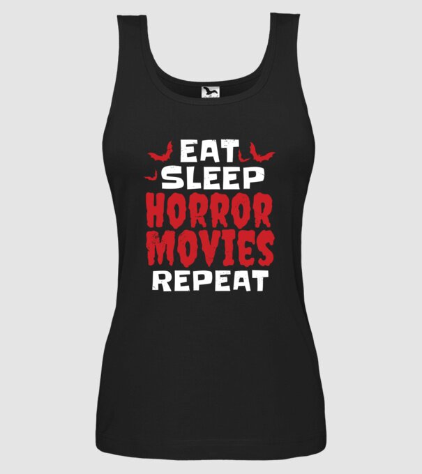 Eat Sleep Horror Movies Repeat minta fekete pólón