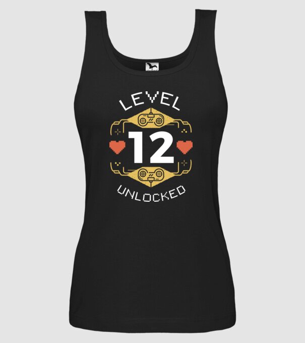 Level 12 Unlocked Gamer póló minta fekete pólón