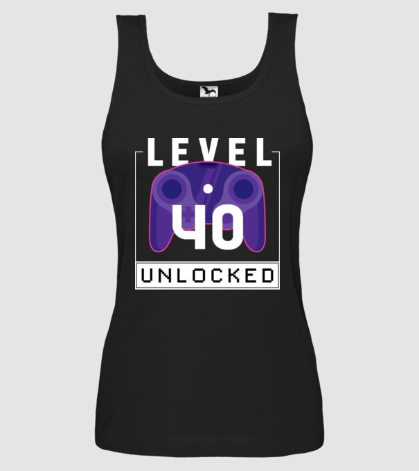 Level 40 Unlocked Gamer Születésnap minta fekete pólón