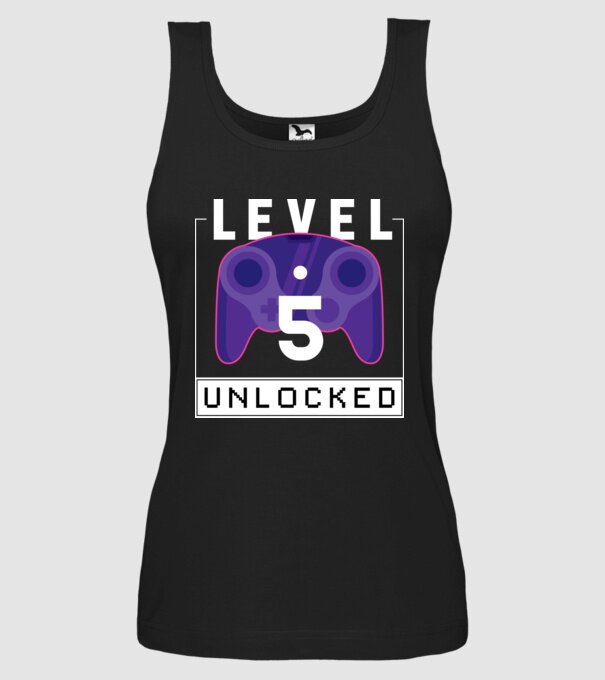 Level 5 Unlocked Gamer Születésnap minta fekete pólón