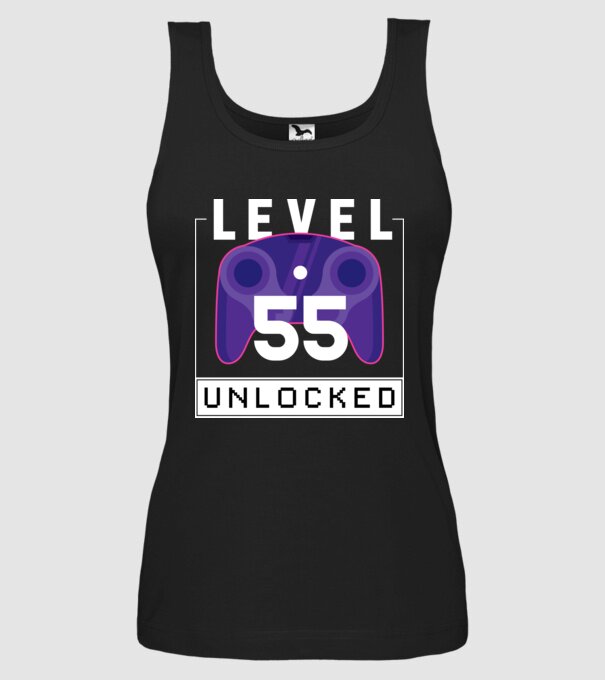 Level 55 Unlocked Gamer Születésnap minta fekete pólón