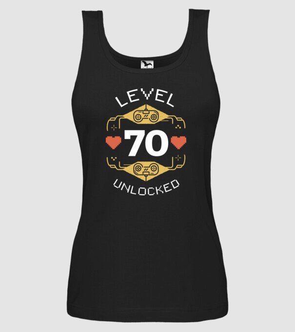 Level 70 Unlocked Gamer póló minta fekete pólón