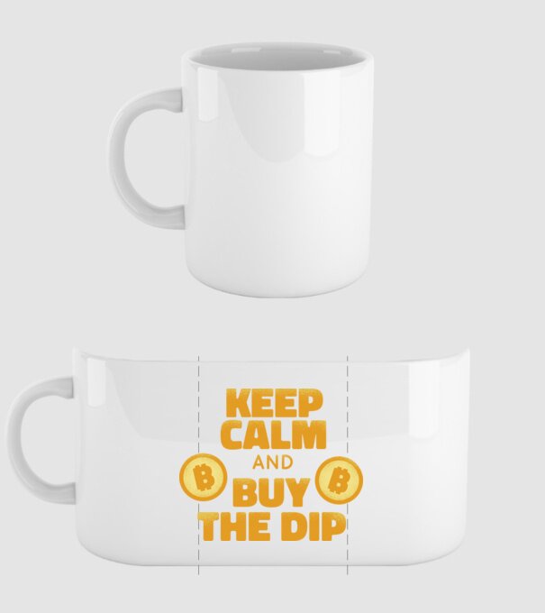 Keep calm and buy the dip Bitcoin minta fehér pólón