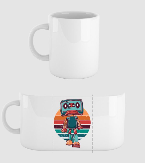 Retro Kazetta Robot minta fehér pólón