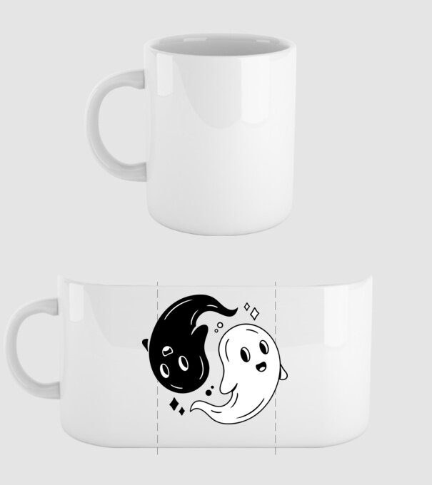 Ying Yang Szellemek Halloween minta fehér pólón