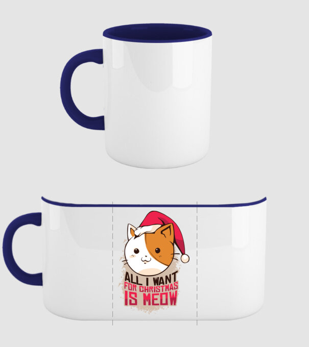 All I want for christmas is MEOW Cicás póló minta sötétkék pólón