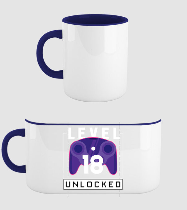 Level 18 Unlocked Gamer Születésnap minta sötétkék pólón