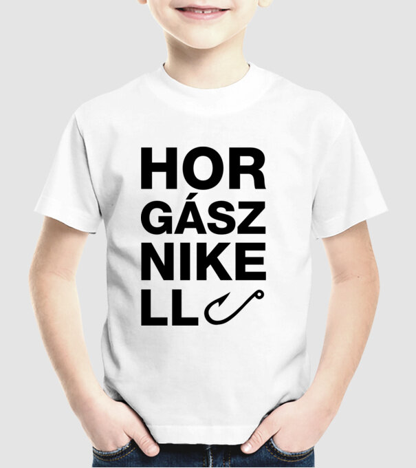 Horgásznikell felirat világos pólóra minta fehér pólón