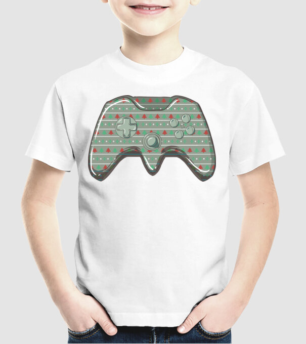 Karácsonyi Kontroller Gamer minta fehér pólón