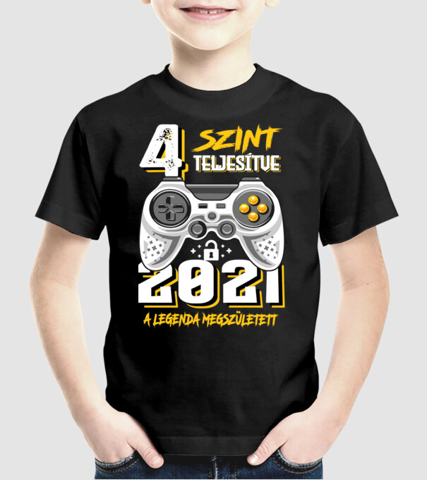 GAMER szint teljesítve 4. 2021 minta fekete pólón