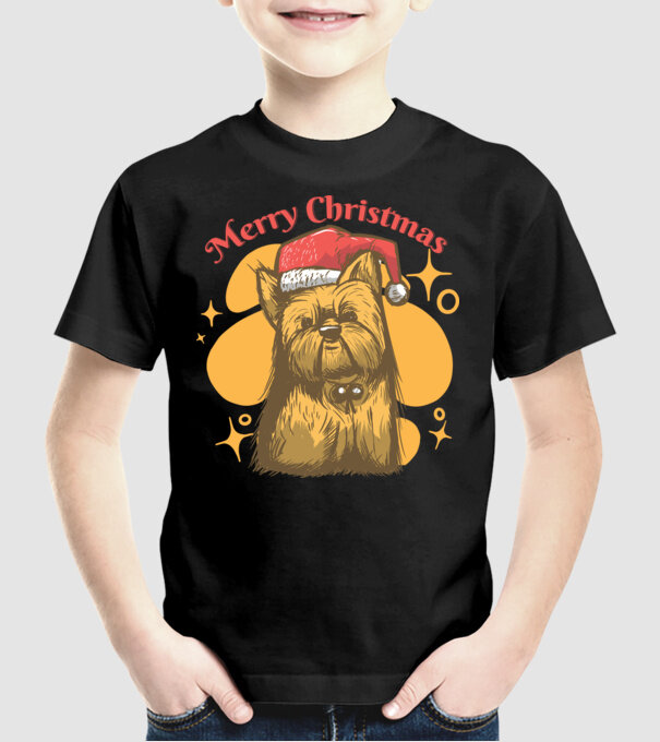Yorkie Karácsony minta fekete pólón