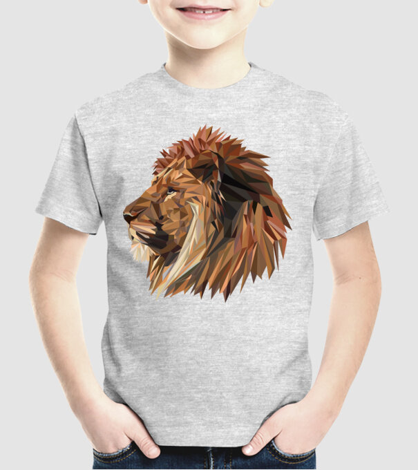 lion polygon minta szürke pólón