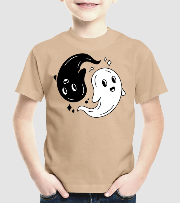 Ying Yang Szellemek Halloween minta homokszín pólón