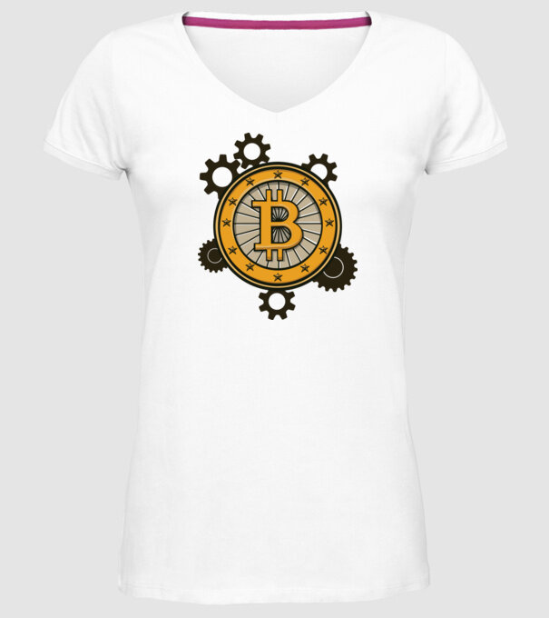 Bitcoin mechanika minta fehér pólón
