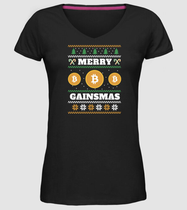 Merry Gainmas Bitcoin Csúnya Pulcsis póló minta fekete pólón