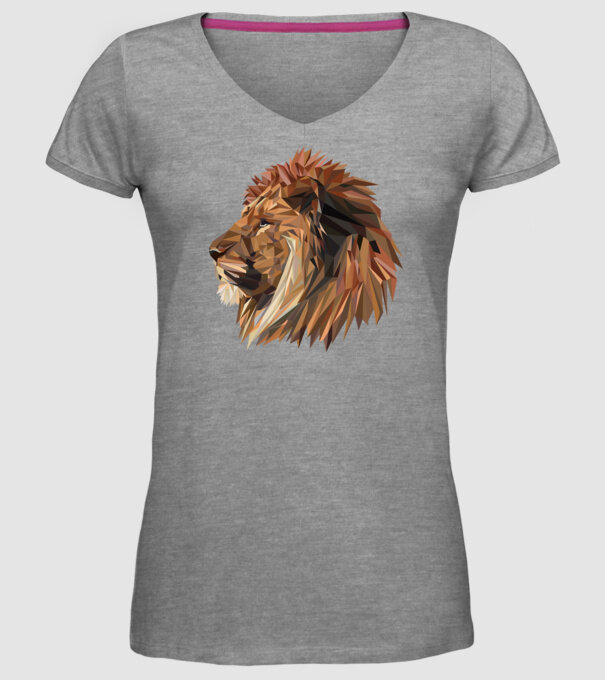 lion polygon minta szürke pólón