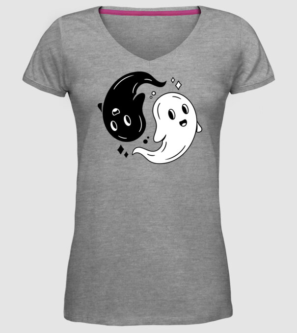 Ying Yang Szellemek Halloween minta szürke pólón