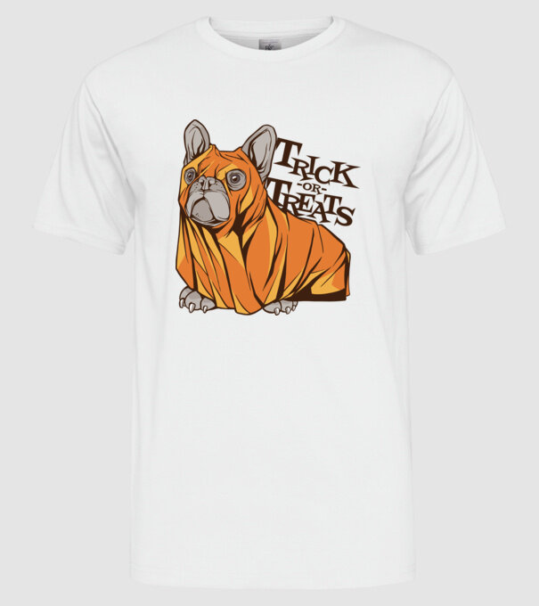 Csokit vagy csalok Mopsz Halloween minta fehér pólón