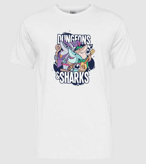 Dungeon Sharks minta fehér pólón