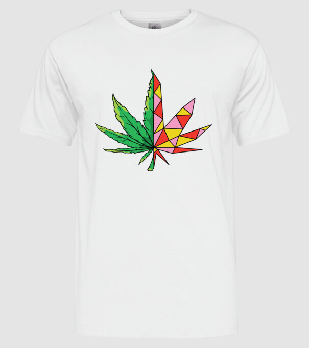 Marijuana levél minta fehér pólón
