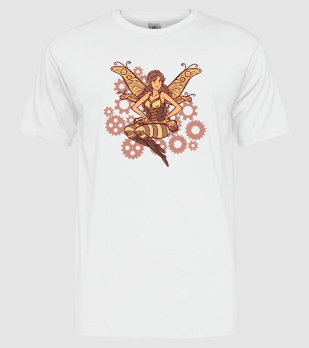 Steampunk tündér minta fehér pólón