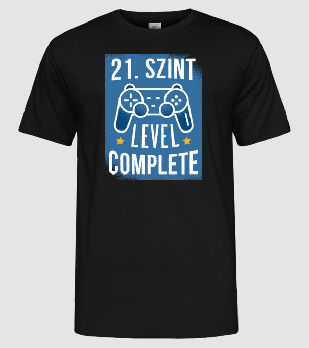 21. szint level completed minta fekete pólón