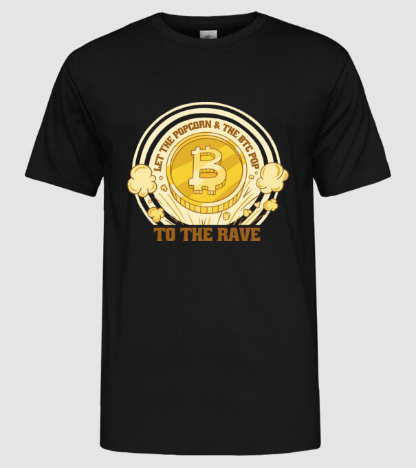 Bitcoin to the Rave minta fekete pólón