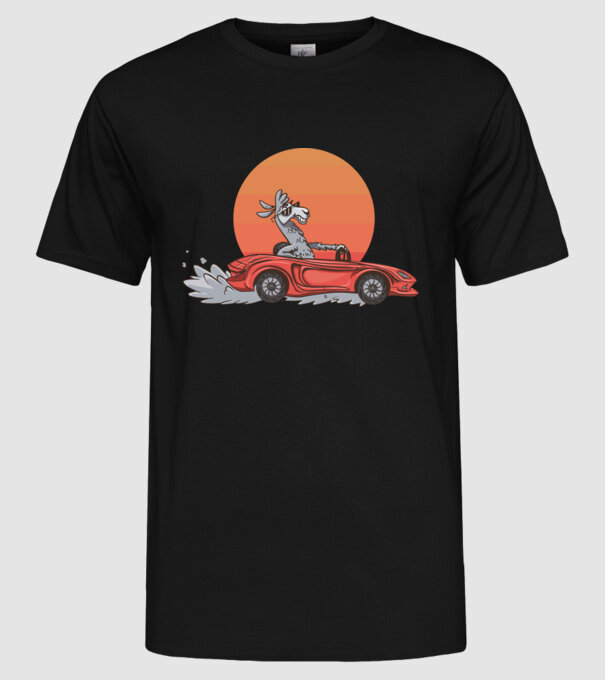Retro Láma Autó minta fekete pólón