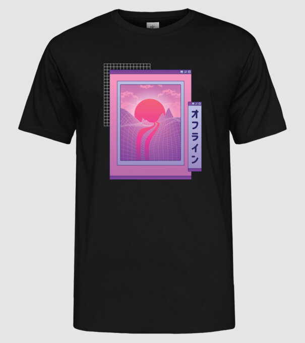 Retro wave minta fekete pólón