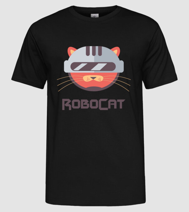 Robocat minta fekete pólón